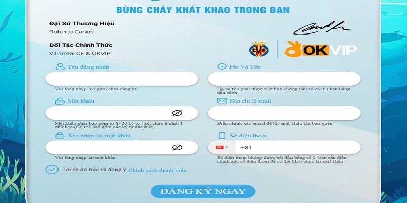 Form đăng ký chơi bắn cá 2D tại Good88b